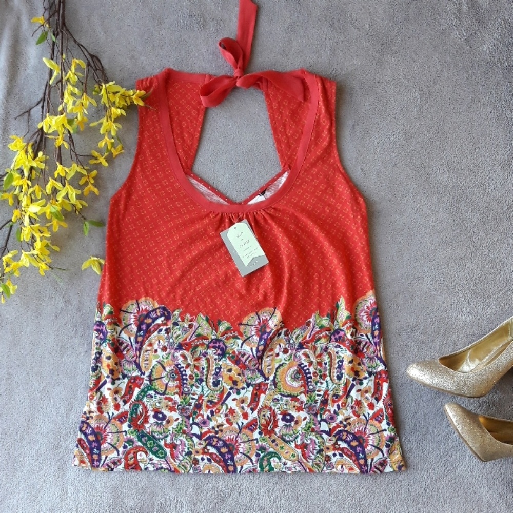 Anthro Akemi + Kin Floral Coral Red Tank Top Shirt